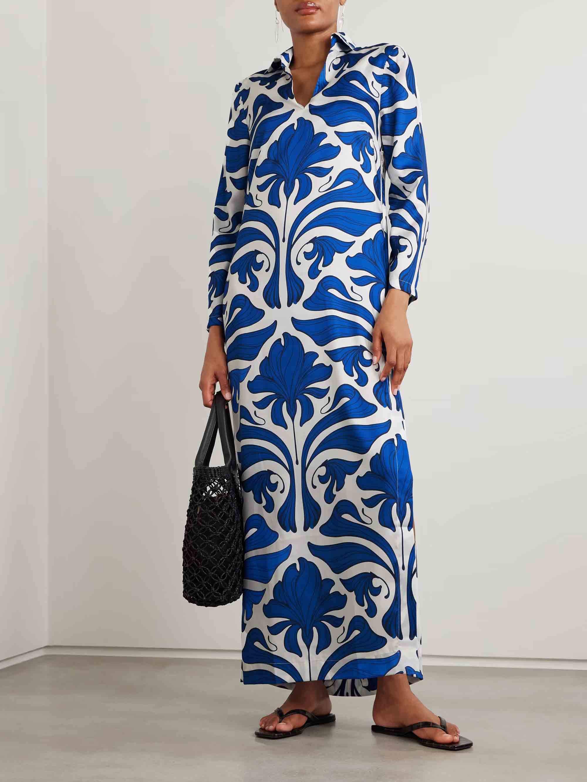 ★E.B.M★ String Point Pattern Long One Piece EMO6WOP030 Exquisite Printed Three-quarter Sleeve Maxi Dress – Likemychoice