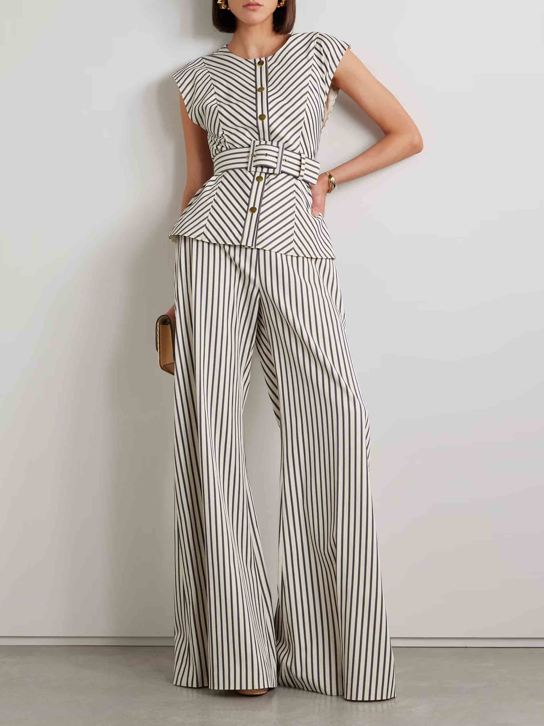 Elegant Striped Print Belted Top