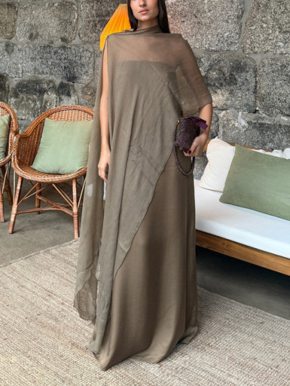 Elegant Irregular Cape Flowing Maxi Dress