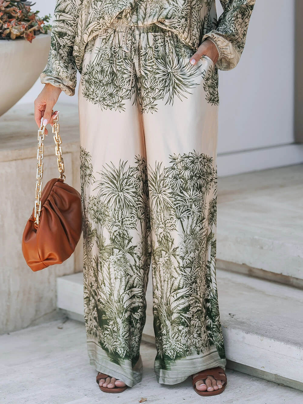 Casual Palm Leaf Print Loose-fitting Shirt