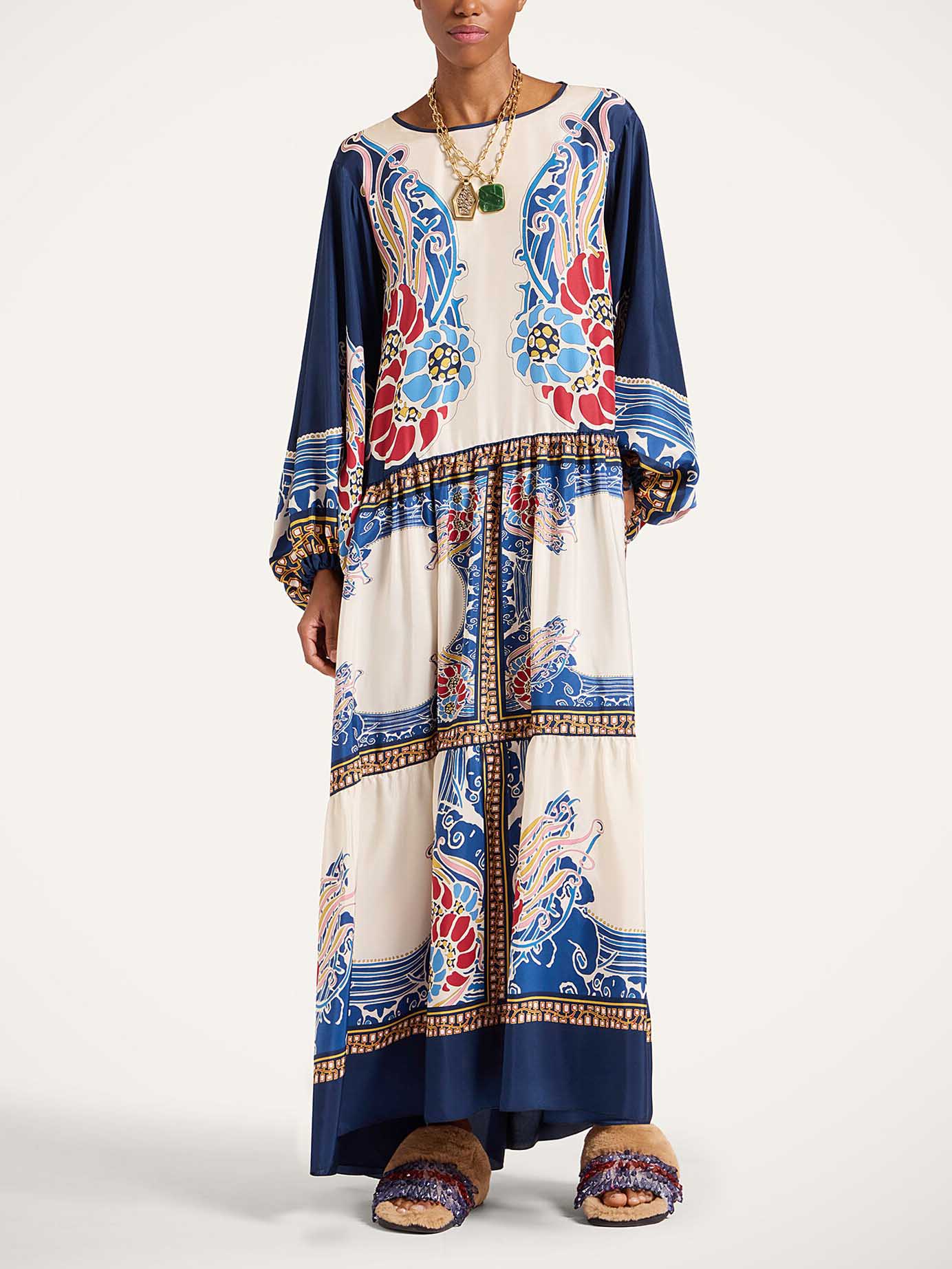 Elegant Bohemian Print Draped Loose Maxi Dress