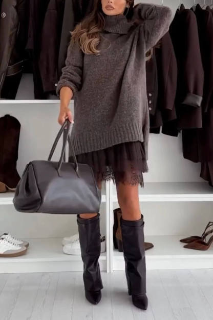 Casual Knit Turtleneck Long Sleeve Relaxed Sweater