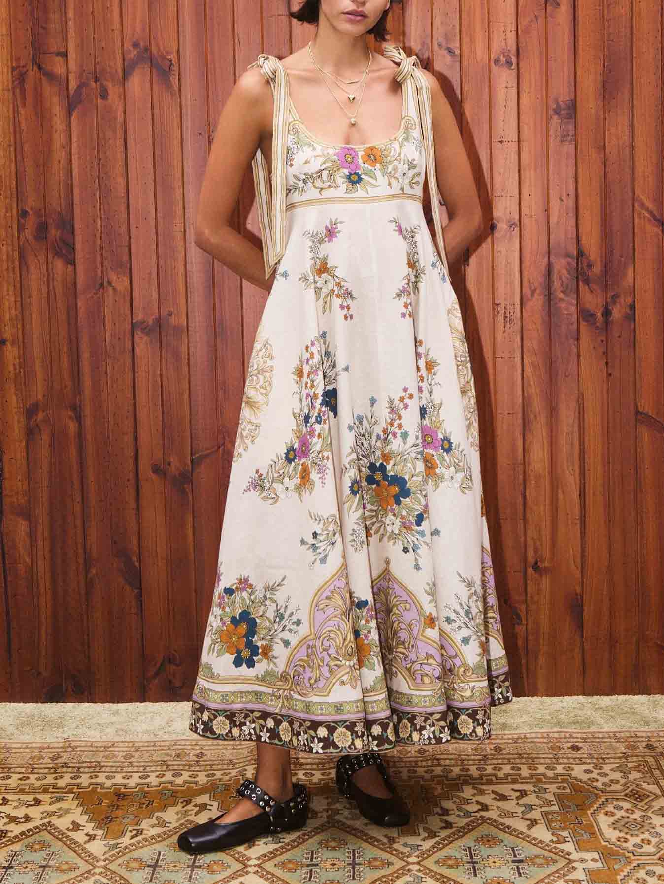 Exquisite Bohemian Print Strappy Maxi Dress