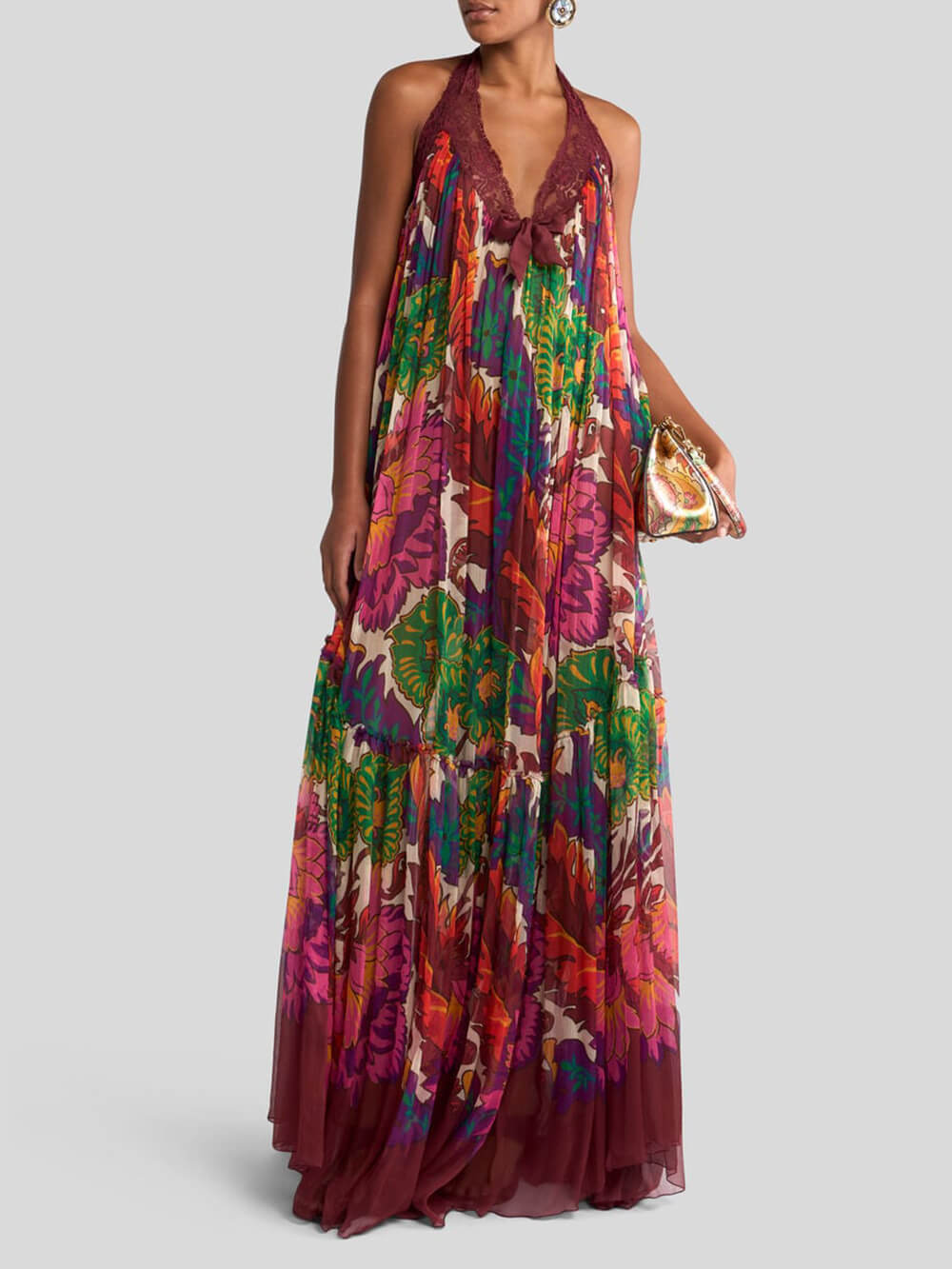 Boho Backless Ruffle Trim Dress