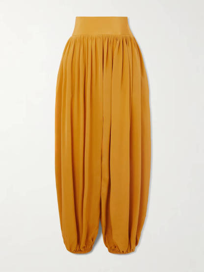 Elegant Pleated Satin Pocket Tapered Pants