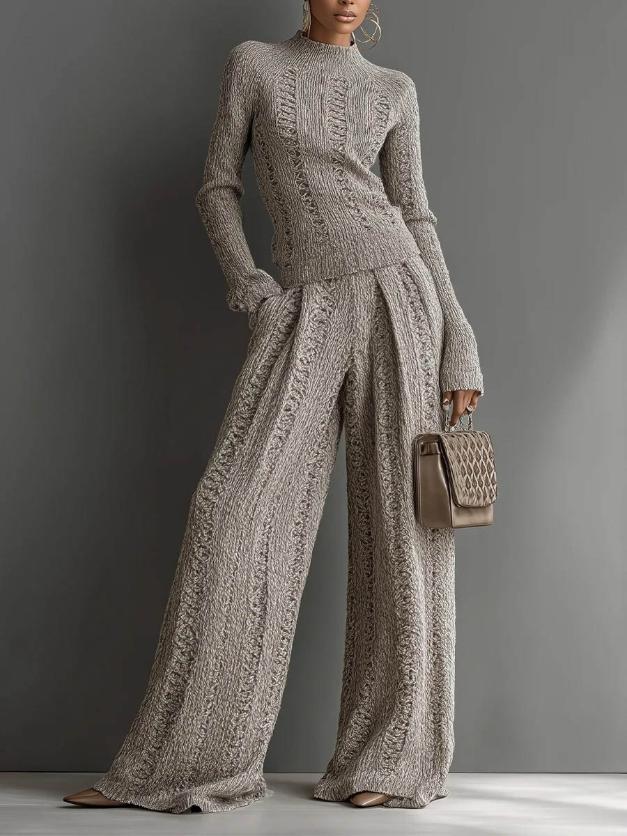 Casual turtleneck sweater and wide-leg pants suit