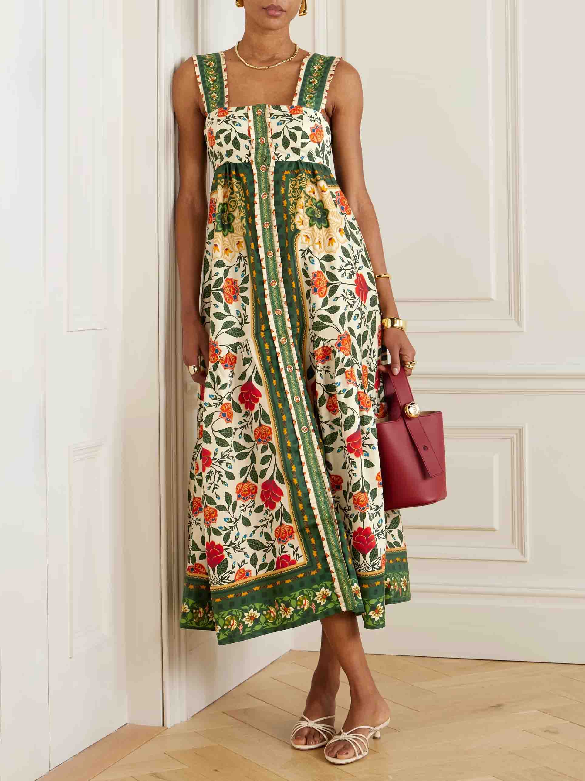 Summer Floral Print Square Neck Maxi Dress