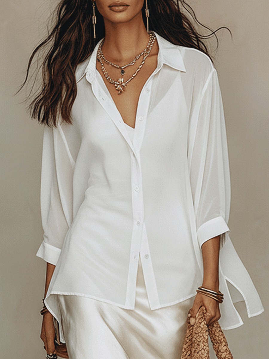 Flowy Chiffon Top & Satin Slip Dress Two-Piece Set