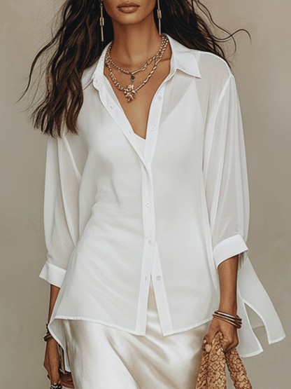 Flowy Chiffon Top & Satin Slip Dress Two-Piece Set