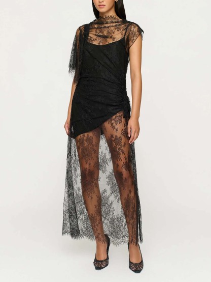 Elegant Lace Irregular Sleeve Maxi Dress