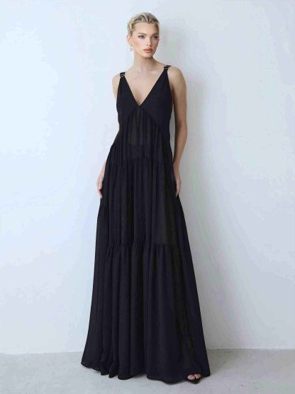 Elegant Chiffon Cape Top And Tiered Maxi Skirt Two-Piece Set