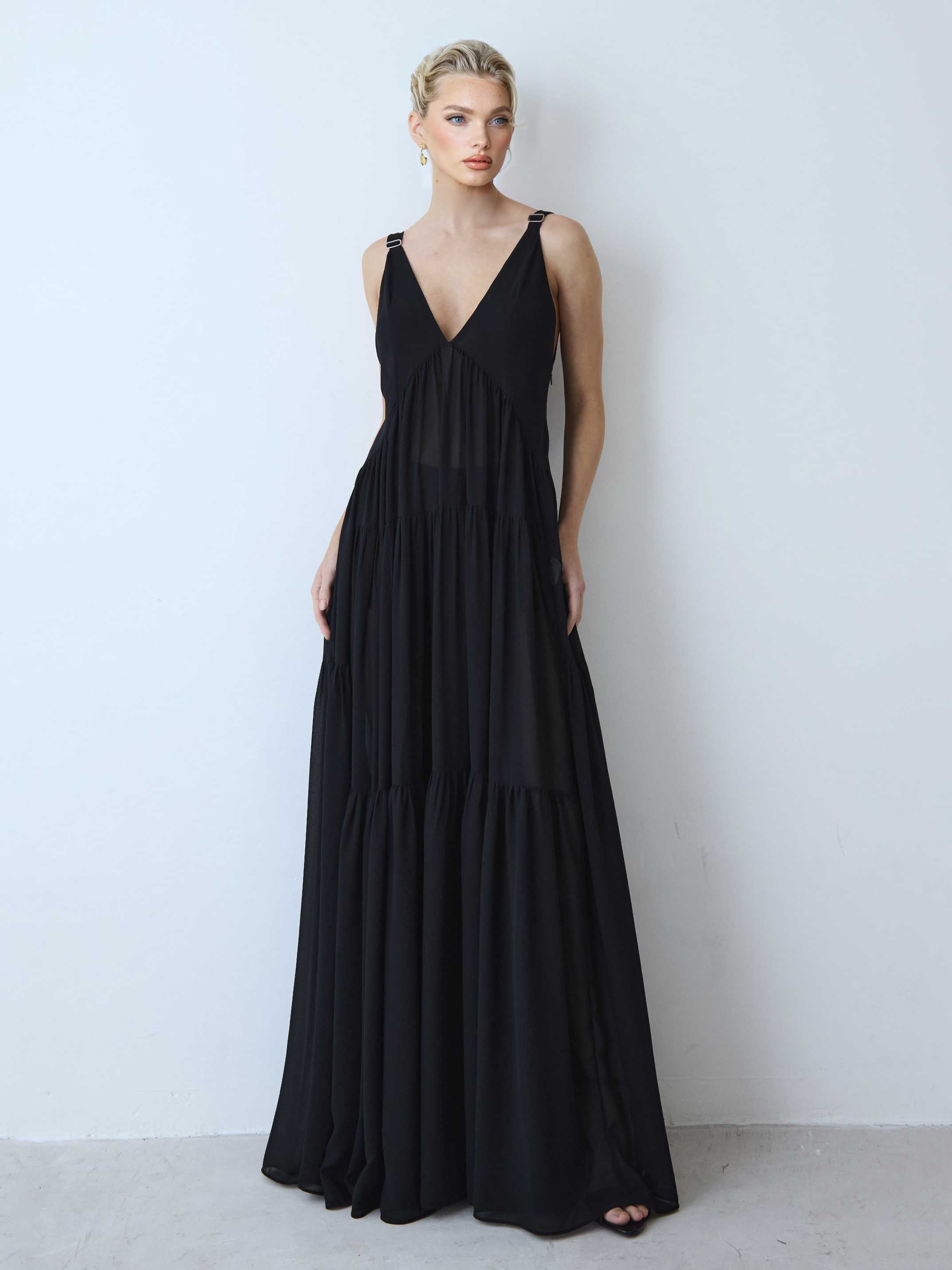 Exquisite V-neck Layered Chiffon Maxi Dress