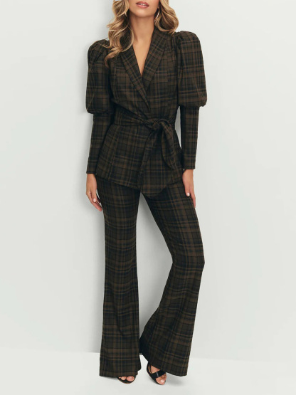 Retro Plaid High Waist Flared Pants