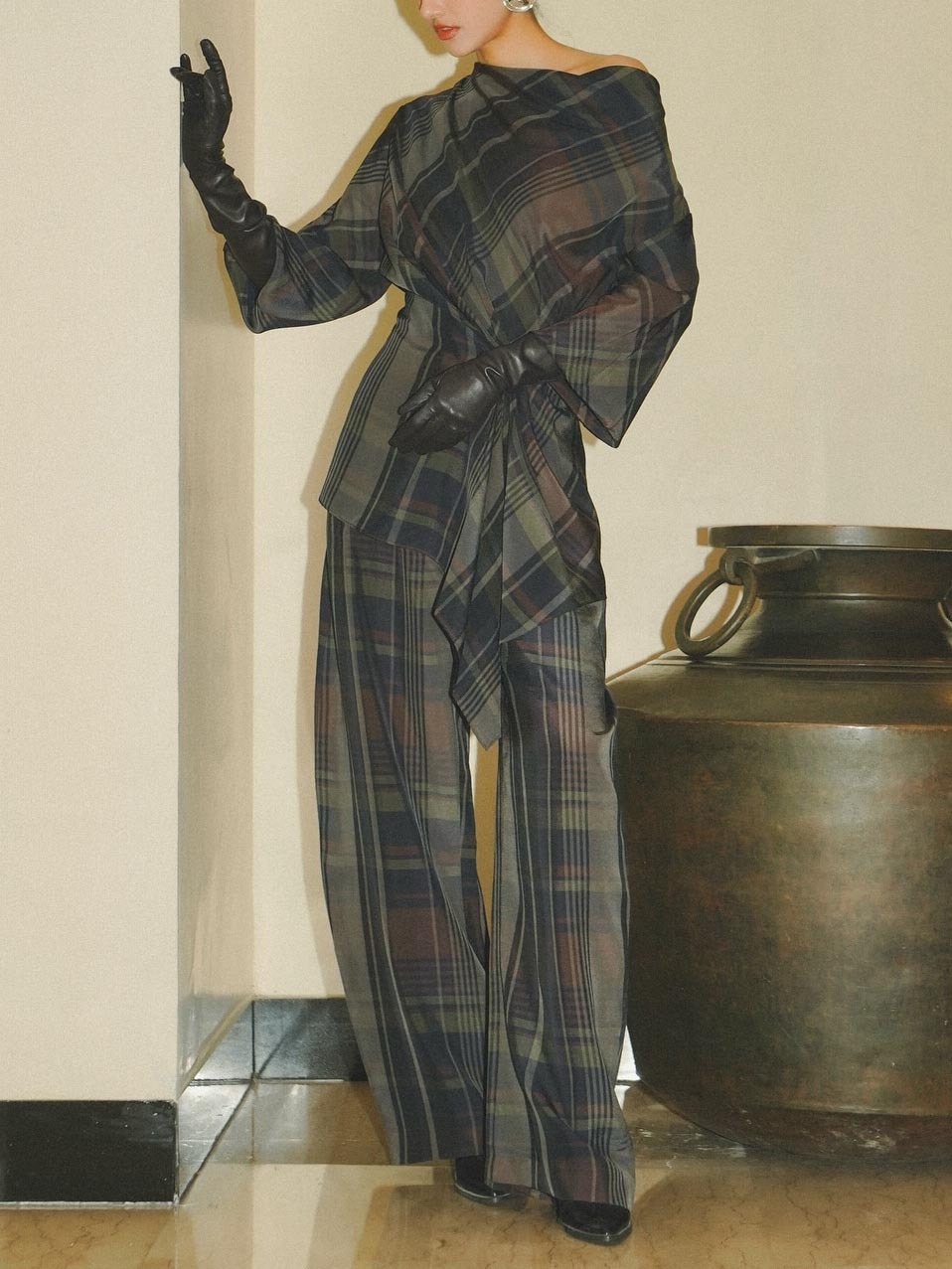 Plaid Straight-Leg Tailored Pants