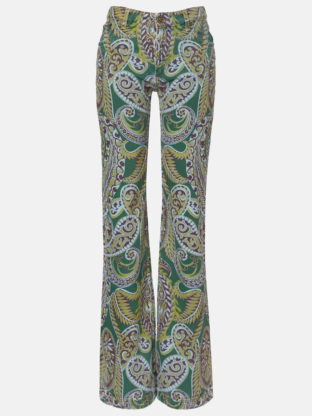Exquisite Ethnic Print High-Waist Slim Straight Pants