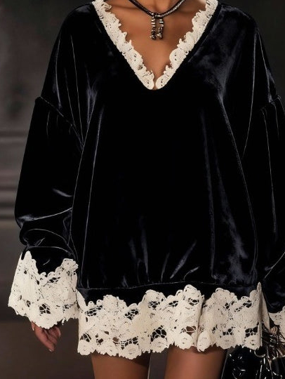 Exquisite Lace Velvet Loose Mini Dress