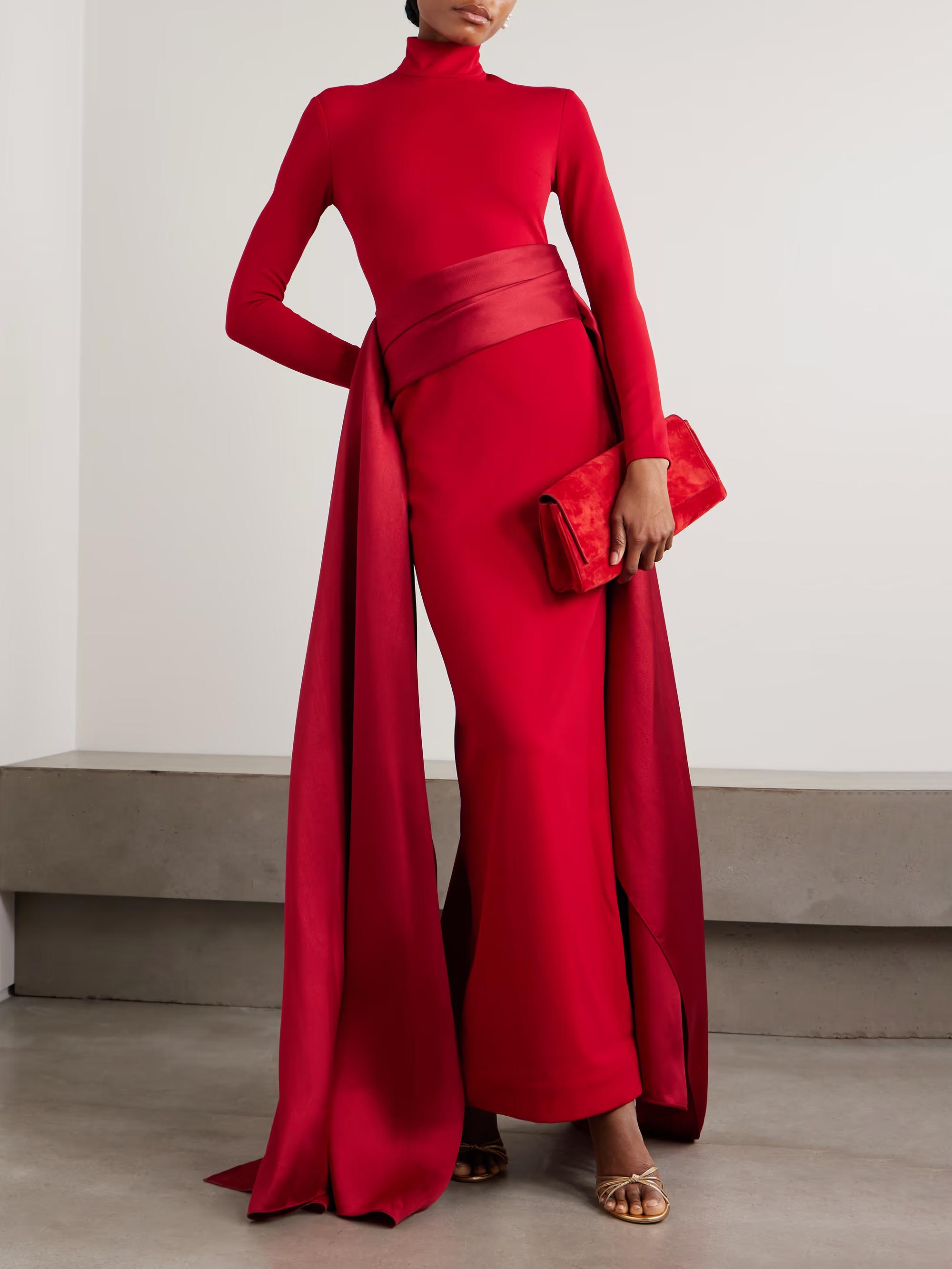 Elegant High-neck Satin Draped Maxi Dress
