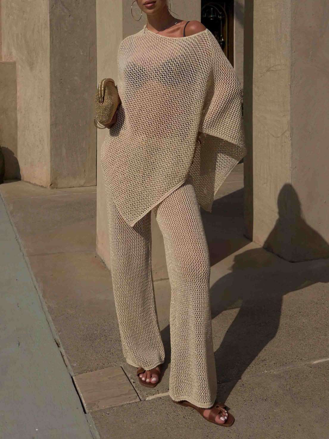 Resort Style Sheer Knit Cover-Up Two-Piece Set