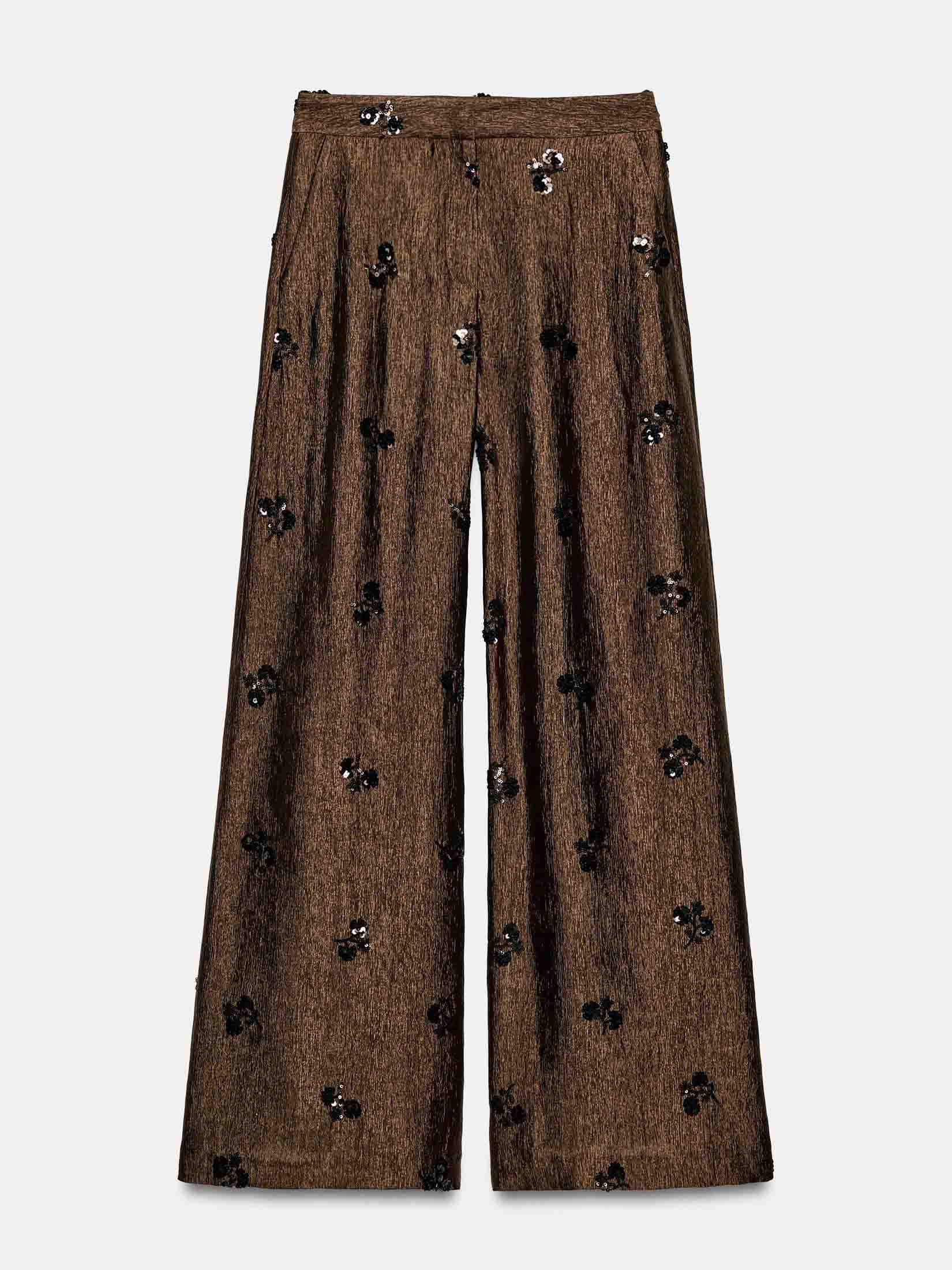 Elegant Satin Sequin Top & High-Waist Wide-Leg Pants Two-Piece Set