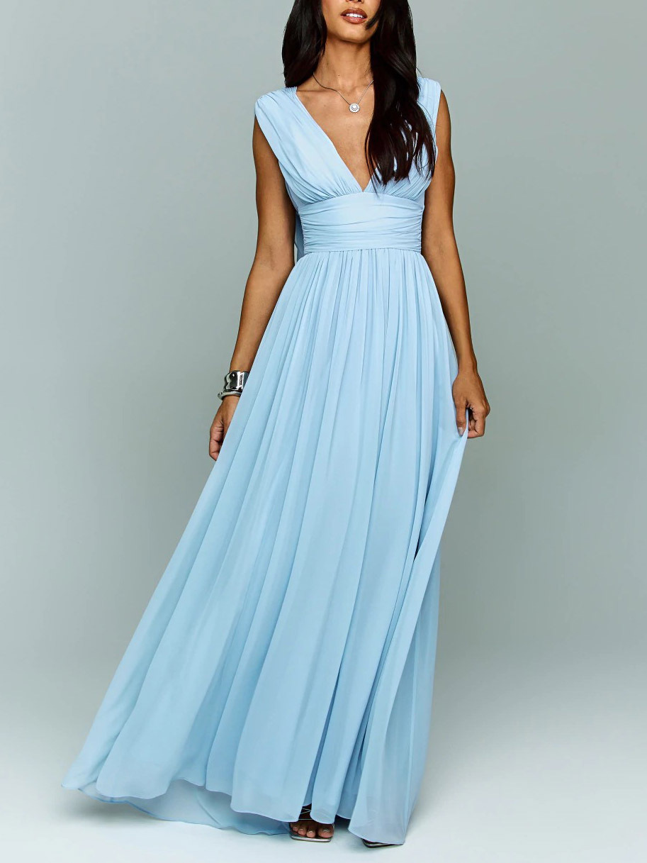 Elegant Chiffon Backless Ruched Maxi Dress
