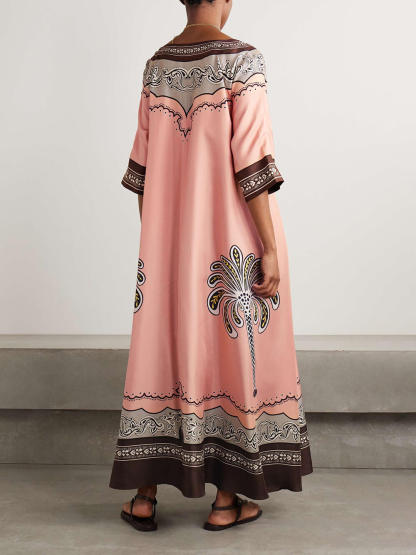 Unique Ethnic Oversized Printed Twill Maxi Dress