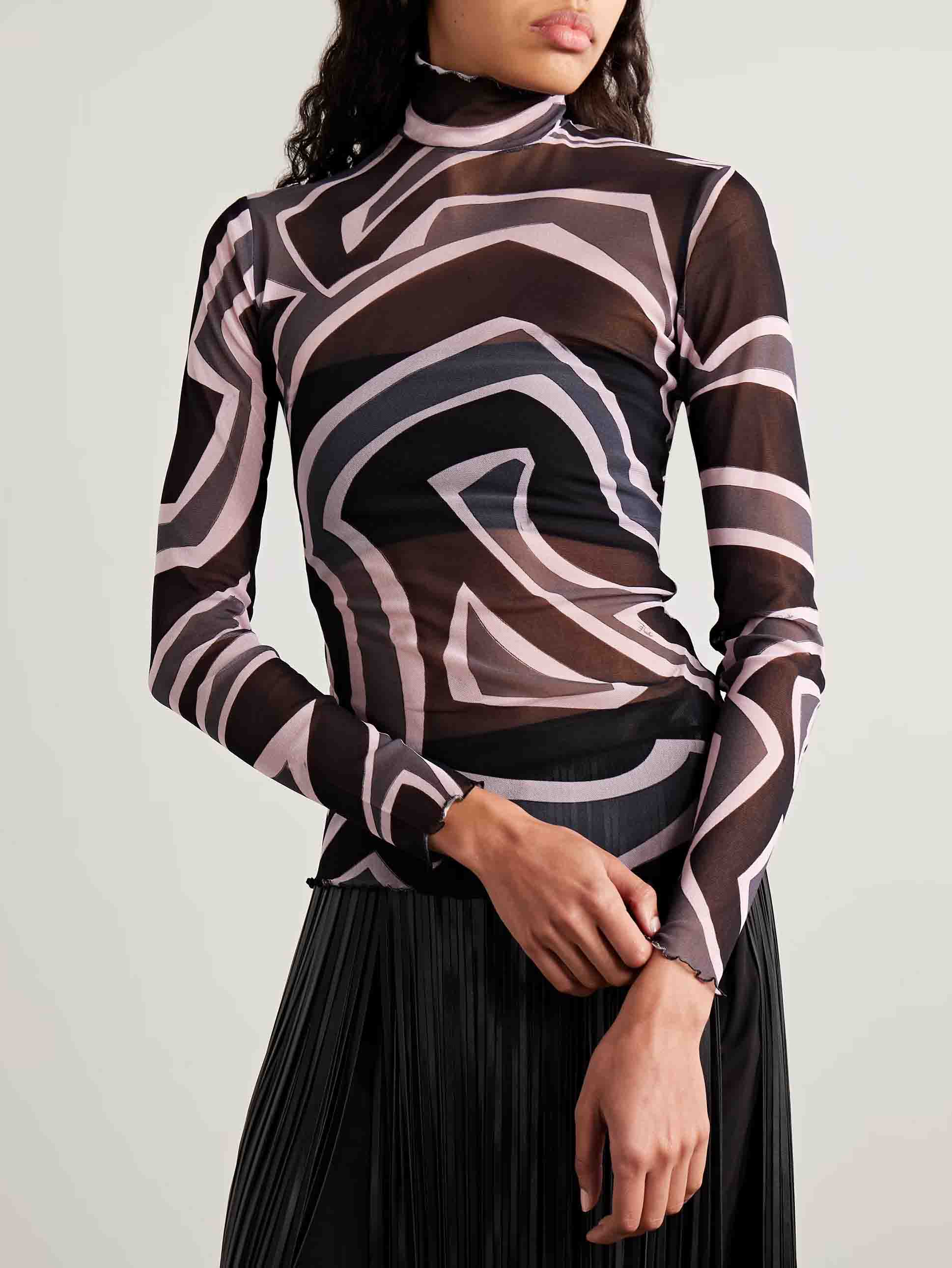 Retro Geometric Abstract Print Mesh T-shirt