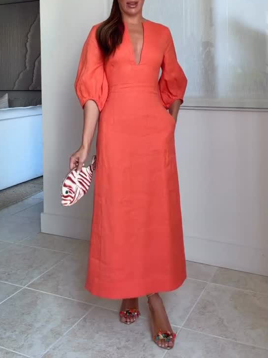 Exquisite Puff Sleeve A-Line Midi Dress