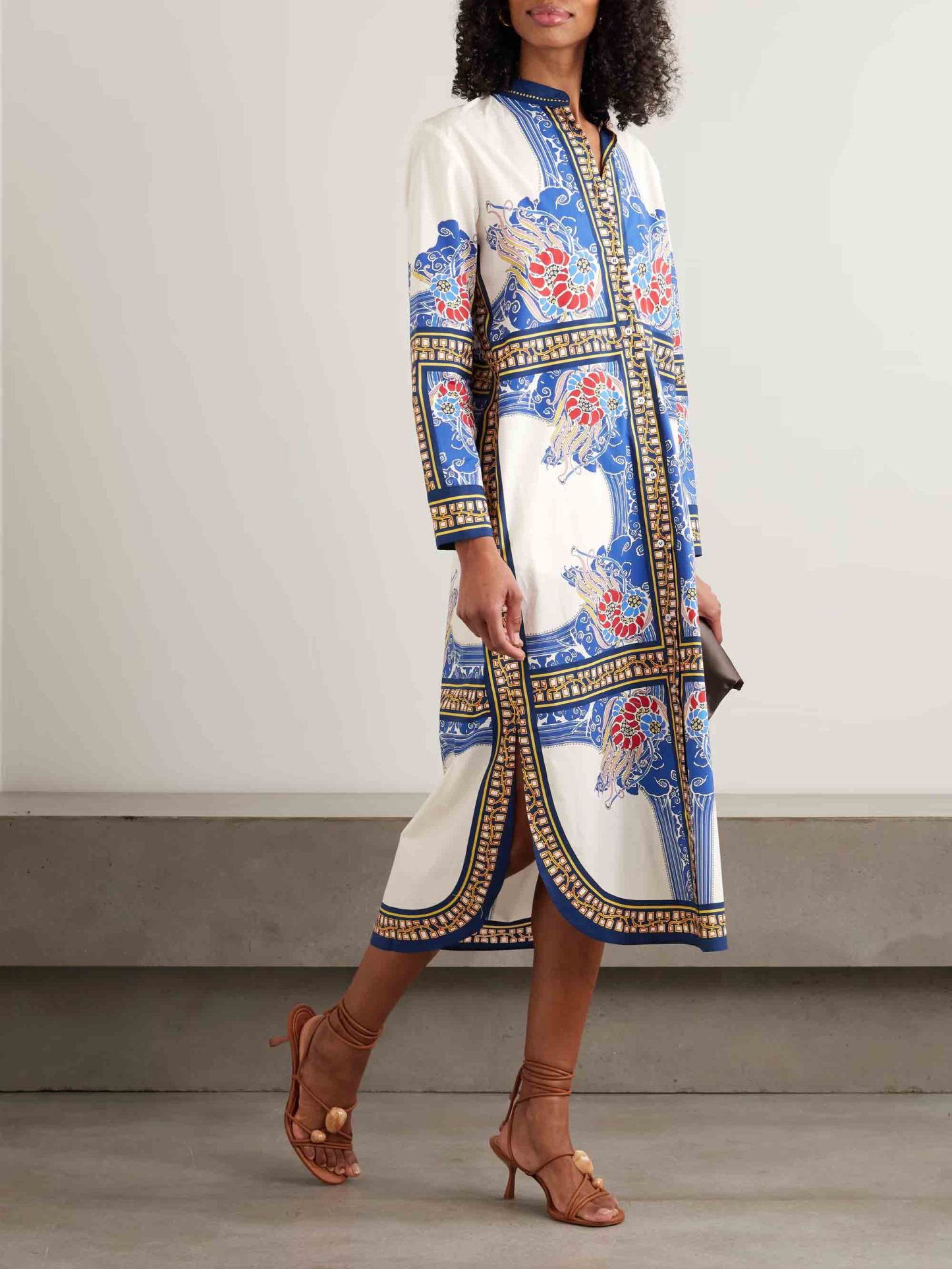 Elegant Bohemian Print Shirt Midi Dress