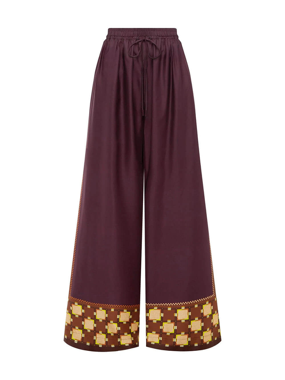 Unique Paisley Color-Block Satin Shirt And Elastic Waist Wide-Leg Pants Set