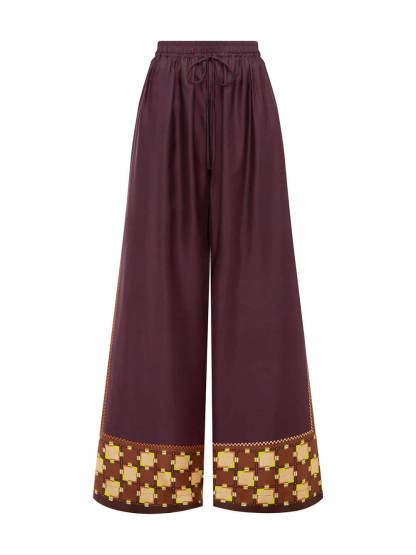 Unique Paisley Color-Block Satin Shirt And Elastic Waist Wide-Leg Pants Set