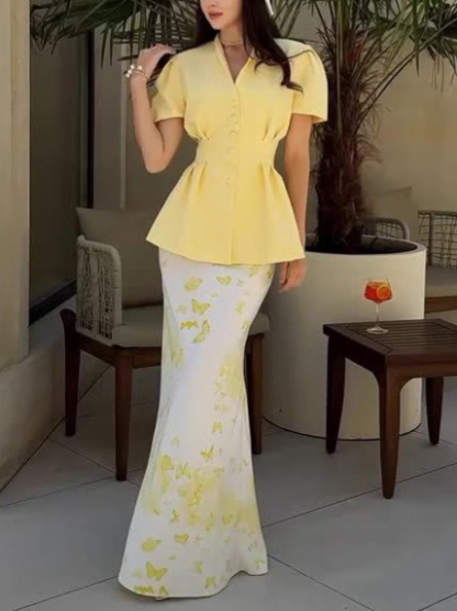 Elegant Dreamy Butterfly Print Fishtail Skirt