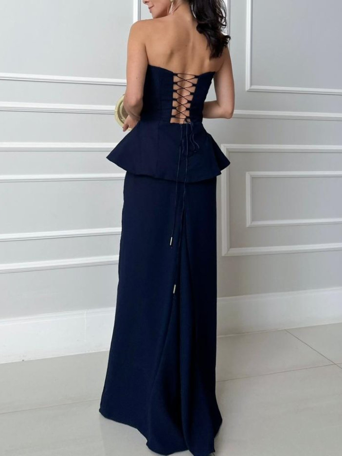 Elegant Strapless Mermaid Waist-Cinching Party Maxi Dress