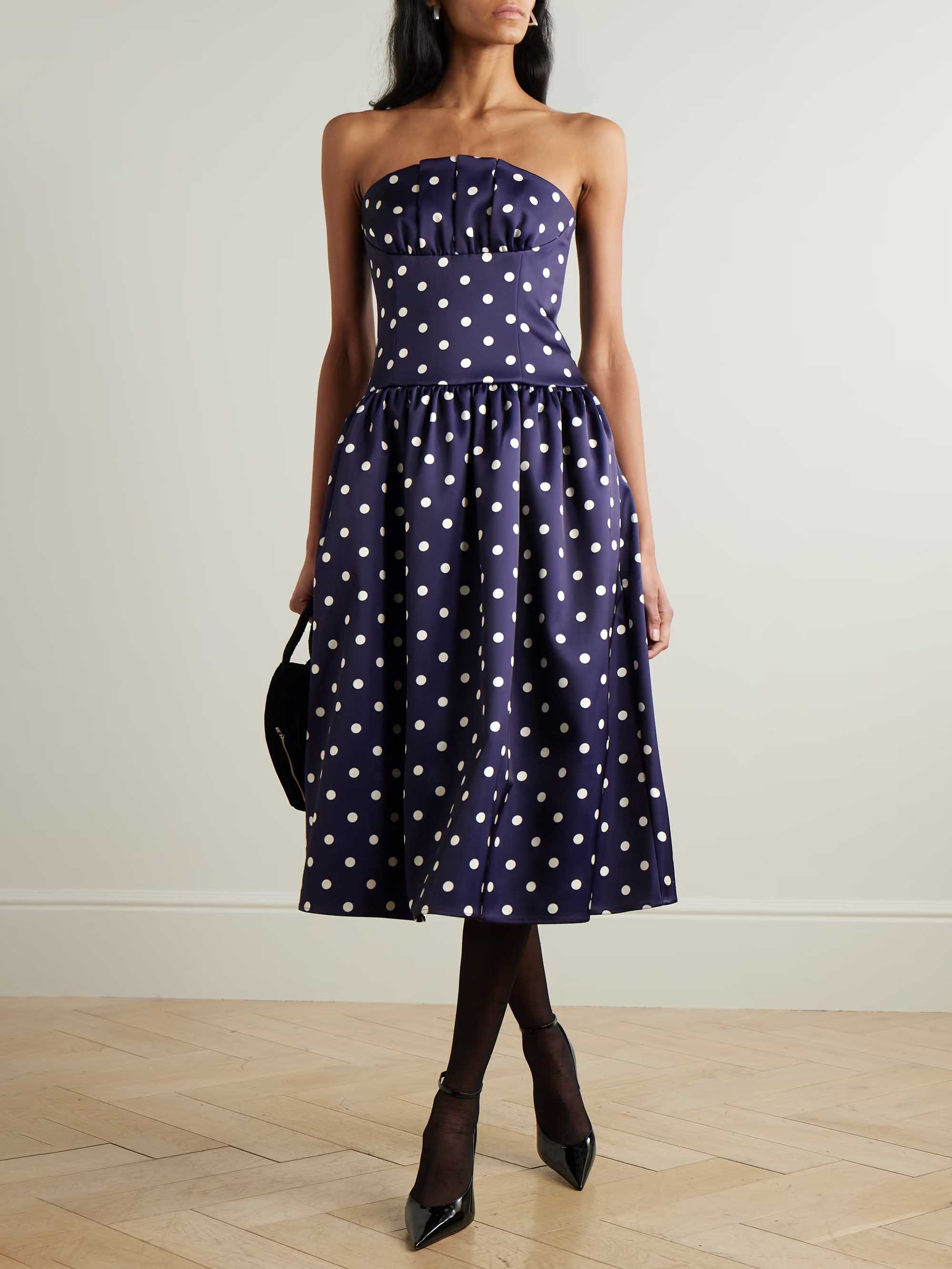 Elegant Off-The-Shoulder Polka Dot Print Midi Dress