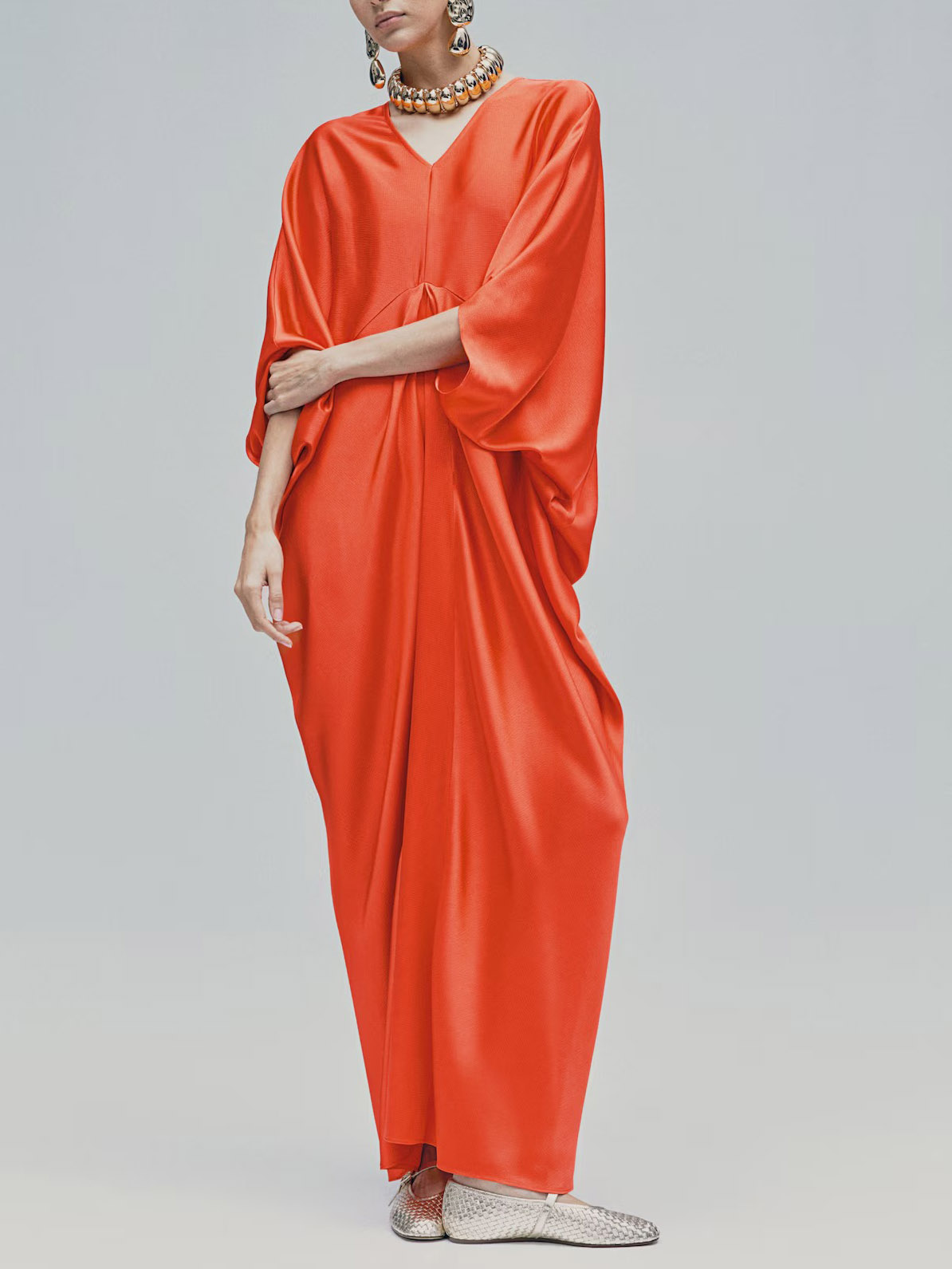 Elegant V-neck Satin Robe Maxi Dress