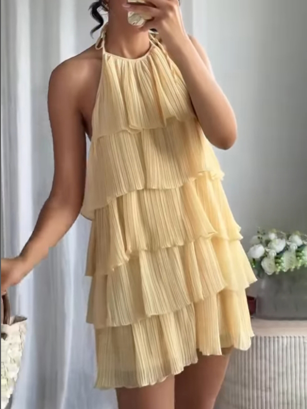 Elegant Halterneck Tiered Mini Dress