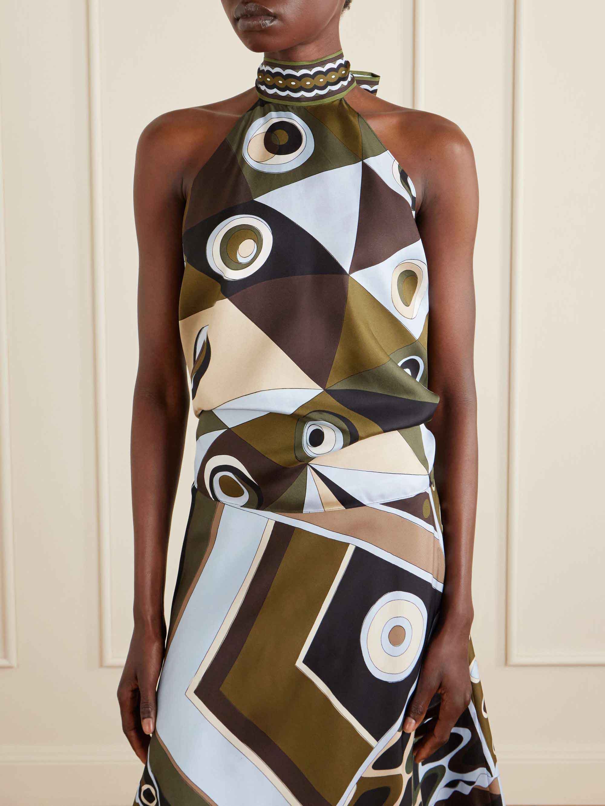 Retro Geometric Print Asymmetrical Skirt Two-Piece Set