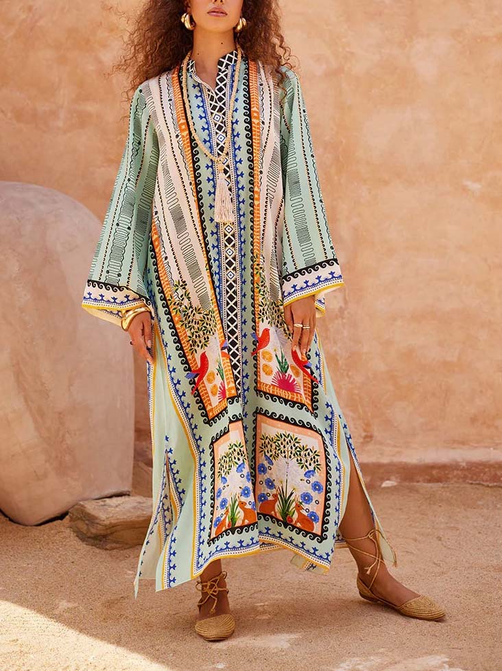 Unique Floral Print Kaftan Maxi Dress