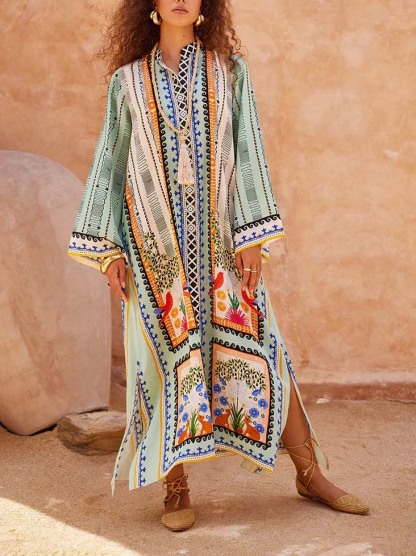 Unique Floral Print Kaftan Maxi Dress