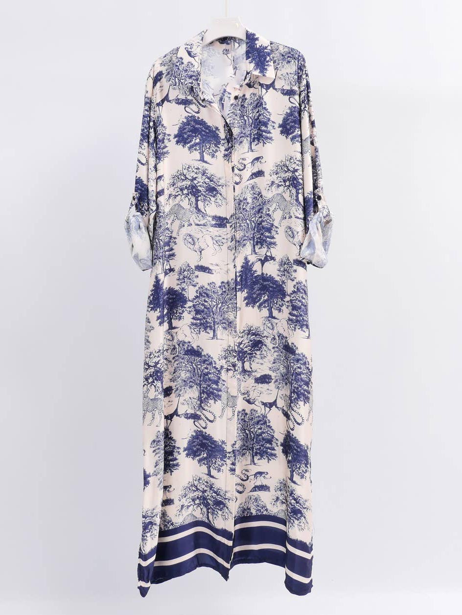 Satin Jungle Floral Print Loose Maxi Dress