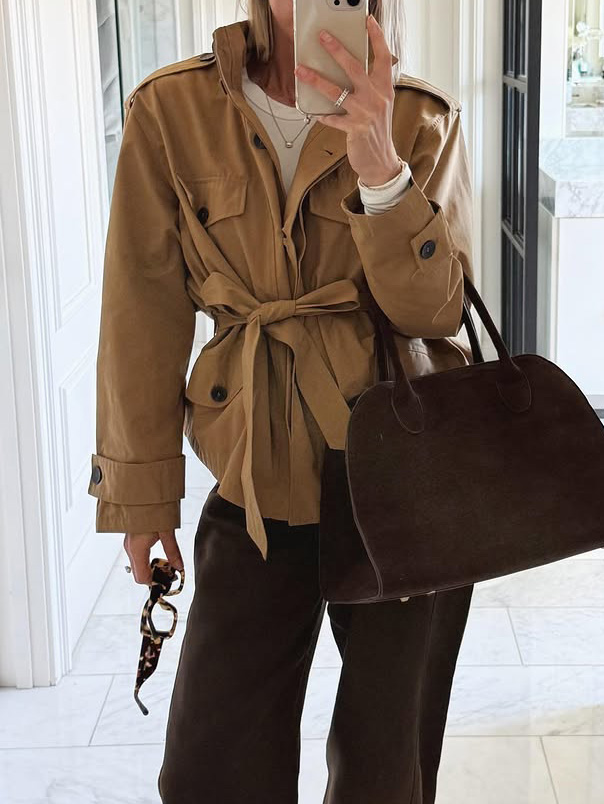 Fashionable Street-style Cropped Trench Coat