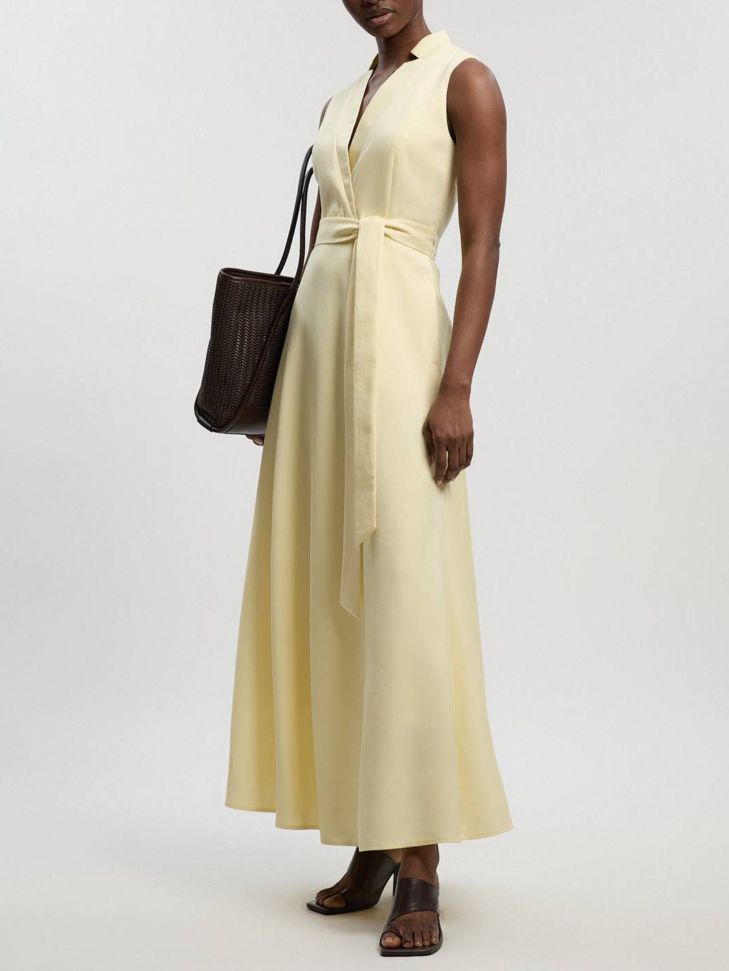 Elegant Sleeveless V-Neck Tie-Waist Satin Maxi Dress