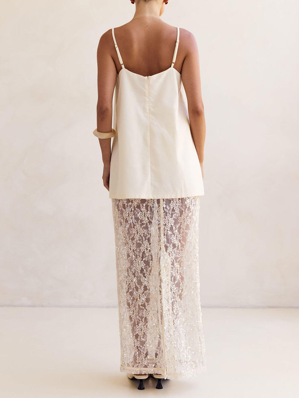 Elegant Sheer Sequin Lace High-Waist Maxi Skirt