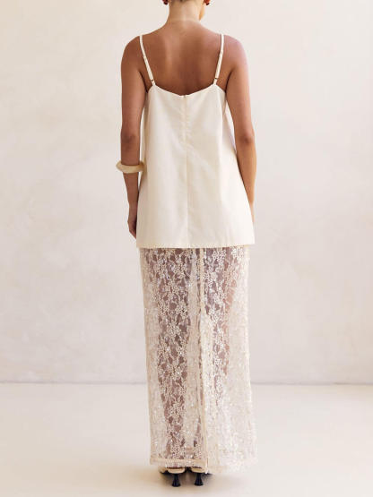 Elegant Sheer Sequin Lace High-Waist Maxi Skirt