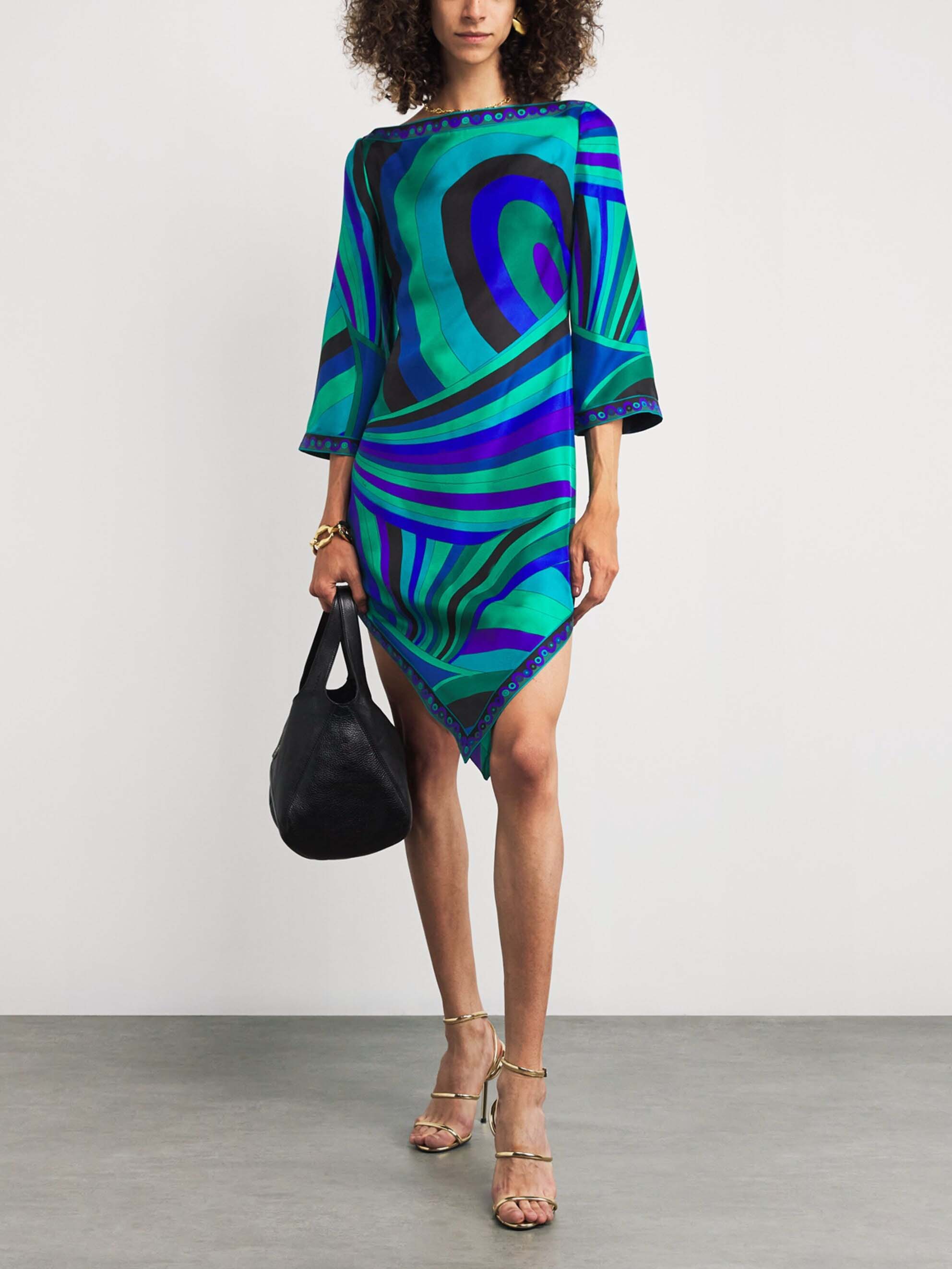 Exquisite Satin Abstract Geometric Print Mini Dress