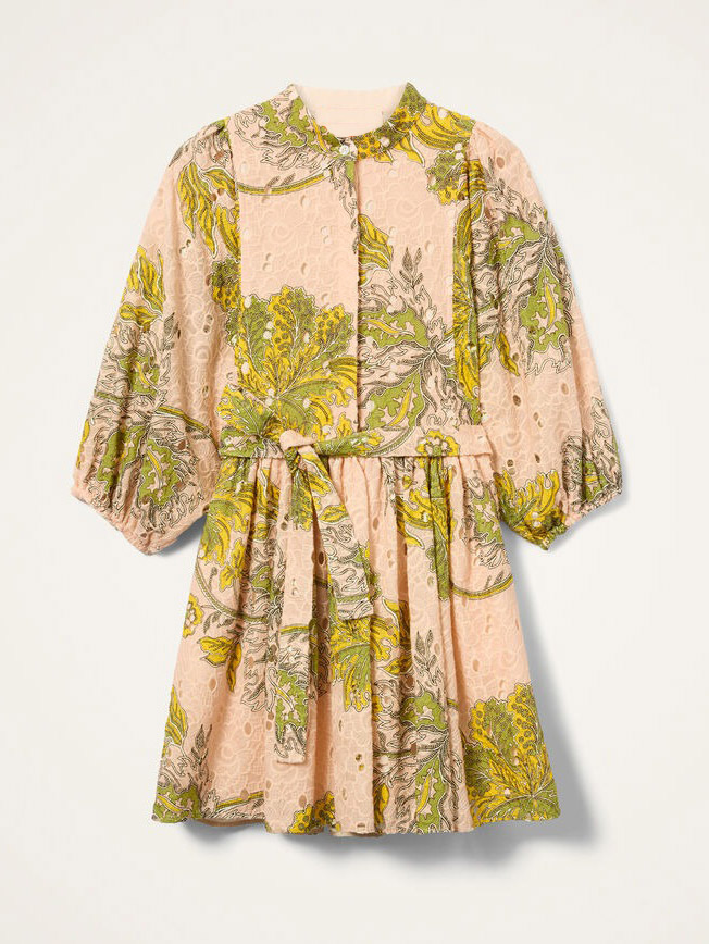 Exquisite Eyelet Lace Puff Sleeve Belted Mini Dress