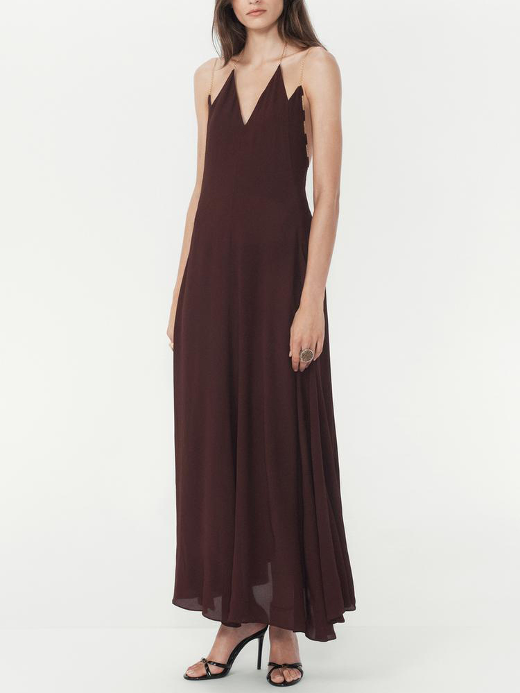 Elegant Chain-Strap Deep V-Neck Maxi Dress