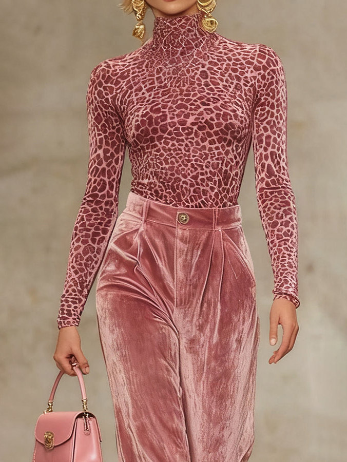 Casual Velvet Pocket Wide-Leg Pants