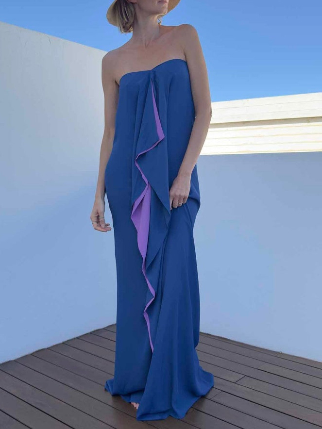 Bohemian Satin Two-Tone Kaftan Maxi Dress