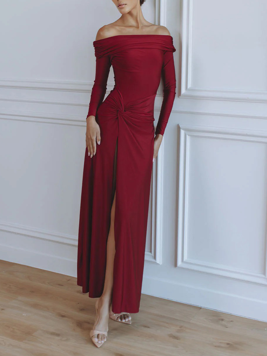 Sexy Off-the-shoulder Ruffled Slit Maxi Dress
