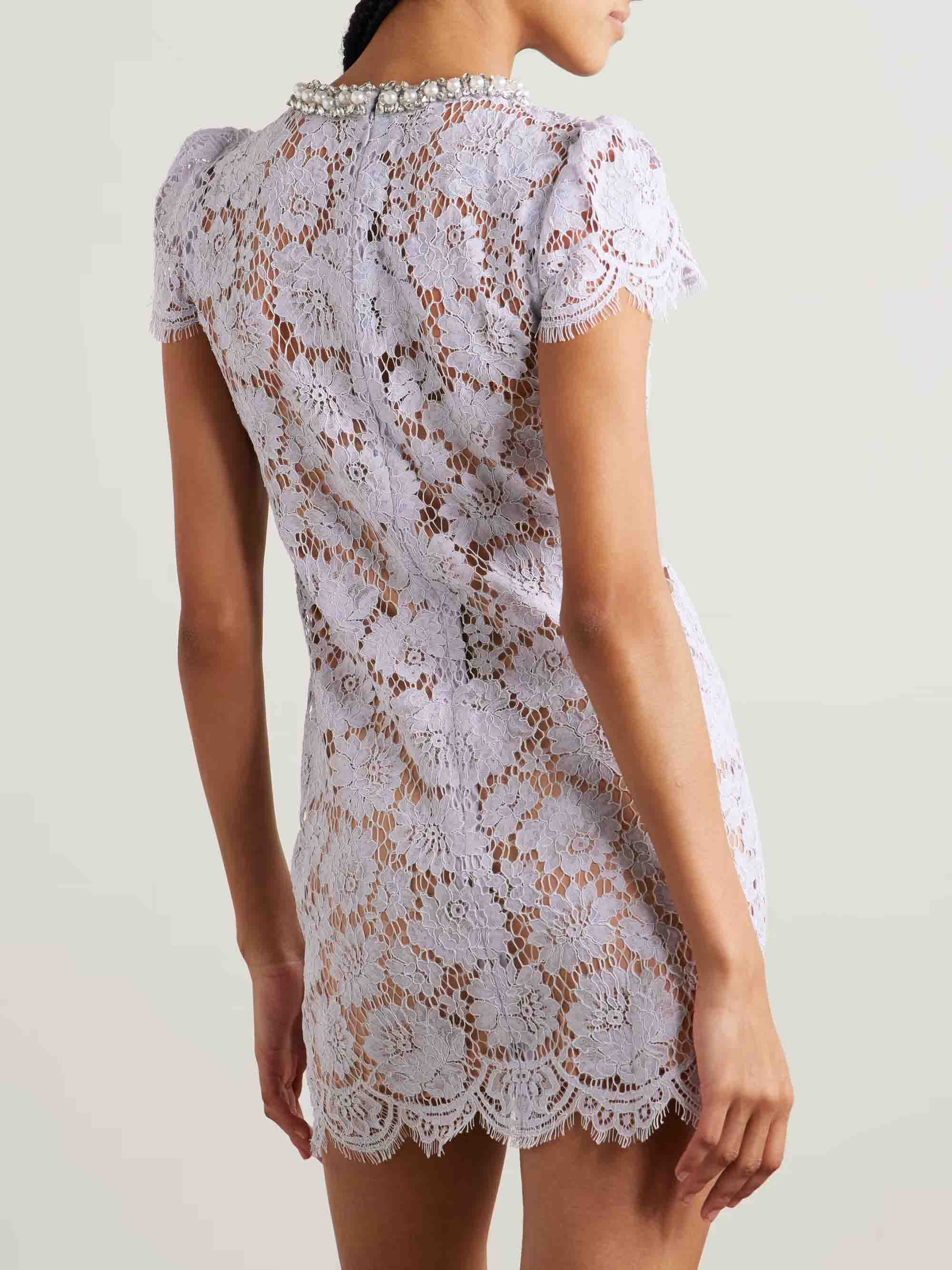 Exquisite Pearl Embellished Lace Mini Dress